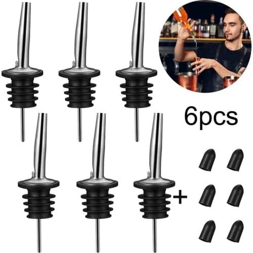 6 Sets Stainless Steel Oil Wine Liquor Bottle Pourers Dispenser with Cap Stopper
