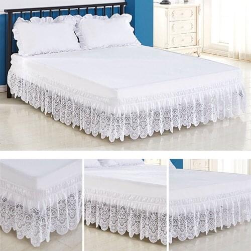 4 Sizes of White Lace Trimmed Elastic Bed Skirt Wrinkle Free Dust Ruffle for Twin Queen King Simple and Sweet Bedding New N11
