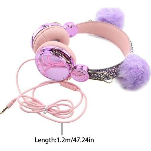Kids Plush Cat Ears USB 3.5mm Wired Stereo Headset Mobile Computer Universal Hea