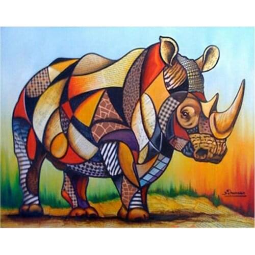 DIY 5D Diamond Mosaic pet Dog 3d Diamond Painting Colored rhinoceros Cross Stitch full square round Diamond Rhinestone C477