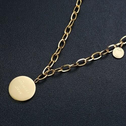 Forvever Love Coin Pendant Double Circle Round Necklace Gold Chains Link Womens Charm Heart Jewelry