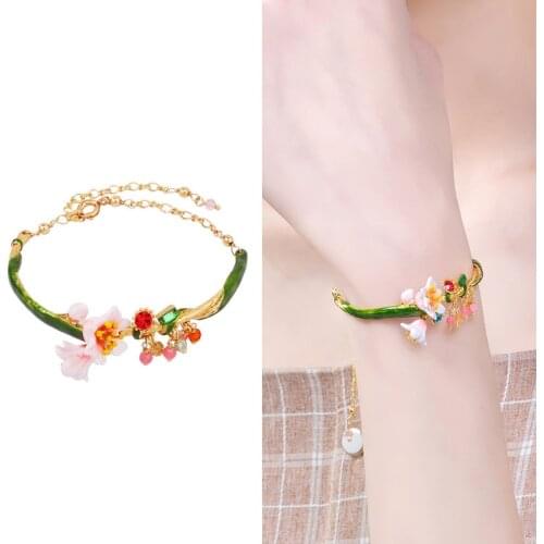 French Fresh Forest Hand-painted Enamel Glaze Flower Bracelet Personality Temperament Adjustable Bracelet Hand Jewelry Lady