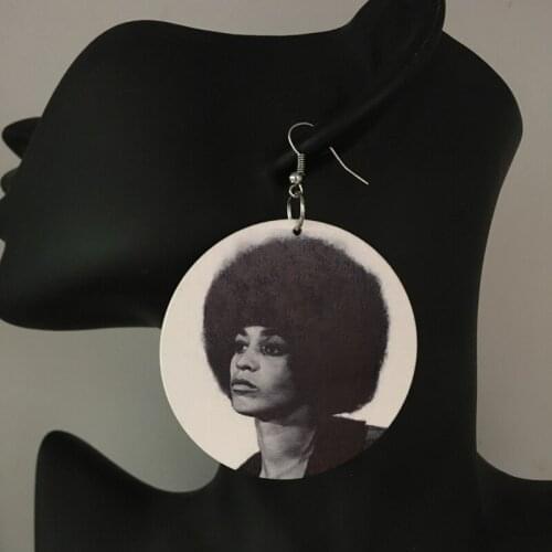 Free Shipping!5pairs/lot Round Angela Davis Lee Wooden Earrings