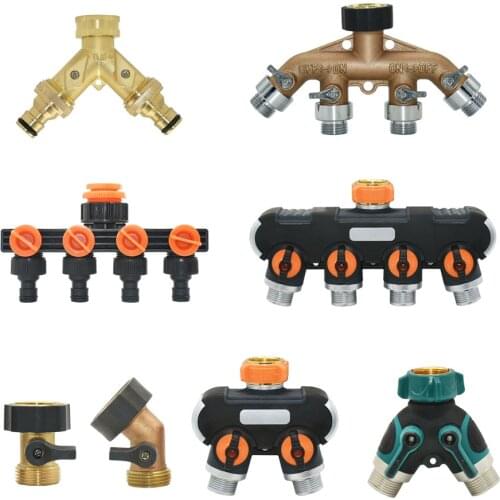 3/4" 4-Way Brass Plastic Garden Hose Splitter Y-Type Watering Connector Distributor For Outdoor Tap and Faucet