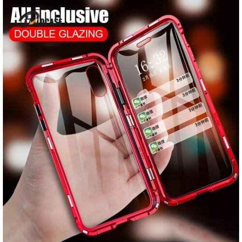 Phone Case Magnetic Adsorption Metal for Iphone 12 11 Pro Max XR XS Max X 6 7 8 Plus 11 12 Pro Double Sided Tempered Glass Cover
