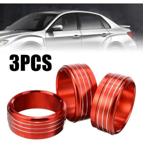Mayitr 3pcs Red Aluminum A/C Climate Control Knob Ring Covers Sticker For Subaru Impreza Forester WRX/STi