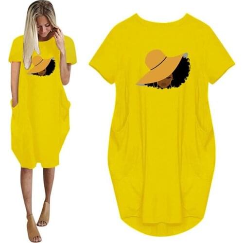 Fashion Pocket Dress For Women Pocket Black Beautiful Print Short Sleeve Dresses Women Top Female Oversized 5XL Drop Ship