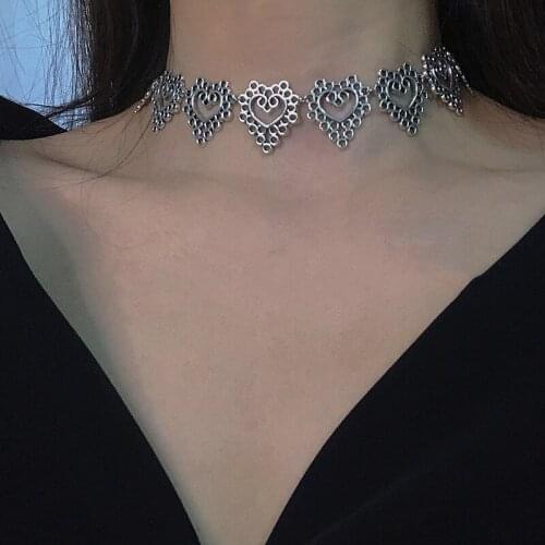 New Hollowed-out Heart Chain Choker Necklace For Women Girls Goth Collar Necklaces Aesthetic Christmas Party Jewellery