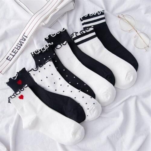 Richkeda Store New 2021 Women Socks Striped Heart Cotton Lace Cute Dots Casual Women Fashion Lady Socks Princess Girl Cozy