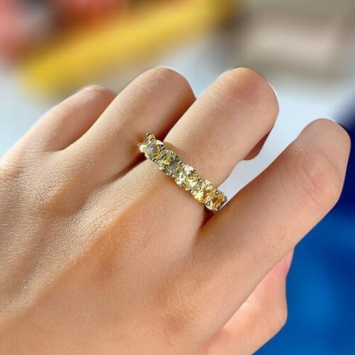 A Butterfly 925 Sterling Silver Wedding Eternity Ring Cushion Cut SONA Yellow Diamond Engagement Ring Luxury Jewelry