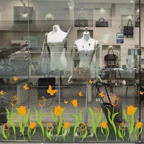 Very Nice Tulips Flowers Window Stickers PVC Material DIY Wall Decals for Living Room Shop Glass Window Decoration Wallpaper