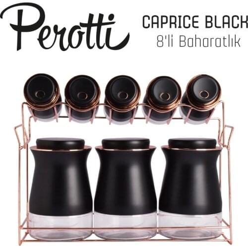Perotti Caprice Quality Black 8'li Spice Rack Set