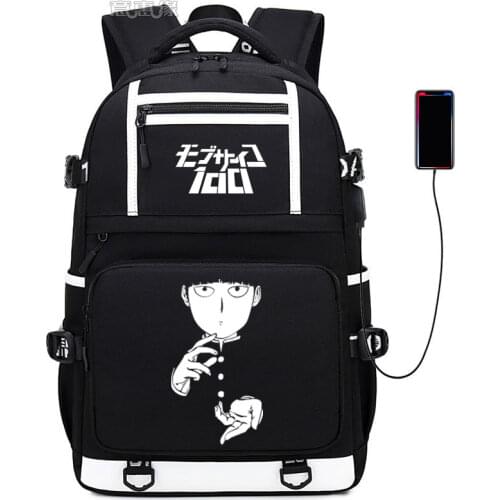 Mob Psycho 100 backpack Mobu Saiko Hyaku bag casual USB Charging knapsack anime Studert School Laptop Travel bag