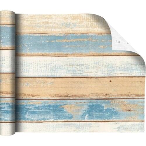 Peel And Stick Removable Vintage Blue Vertical Stripe Wood Plank Wallpaper Vinyl Self Adhesive Contact Paper For Home Decoration