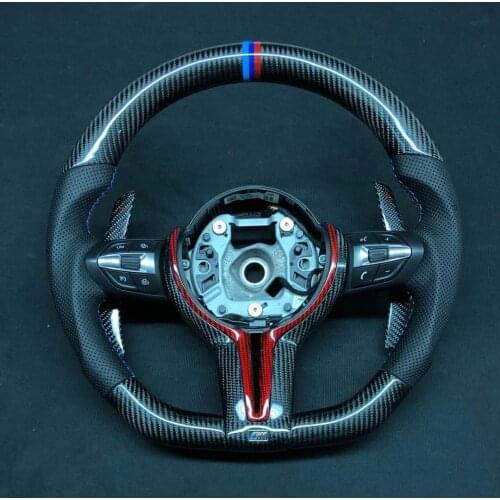 OEM Cuatomized Trim Real Carbon Fiber Sports Steering Wheel Leather compatible for BMW 3/4/5/7/M3/M4/M5/X3/X4/X5/X6 with Paddle