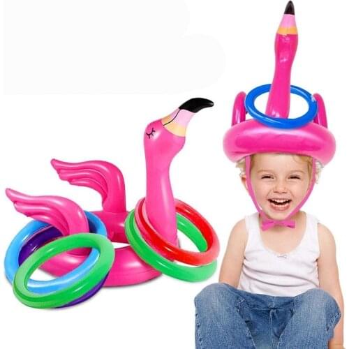 Tropical Flamingo Party Decoration Inflatable Ring Throwing Ferrule Hawaii Pool Game Toy Kids Outdoor Beach Summer Party Toy
