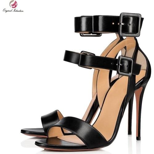 Momen Pumps Sexy Concise Sandals PU Synthetic Microfiber Thin Heels Ankle Strap Buckle Strap Heel Height 11-13cm Size 34-45