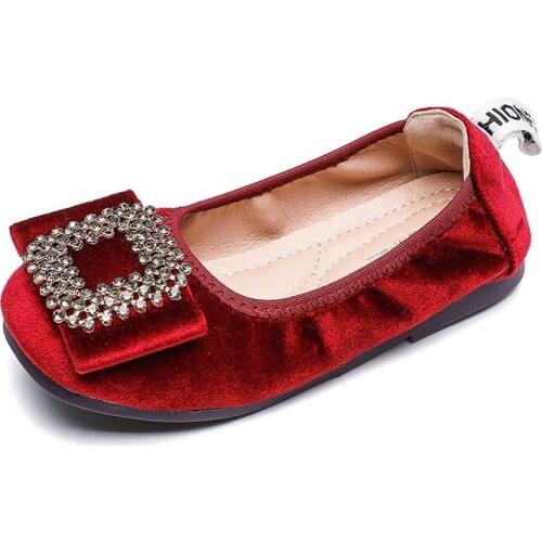 SKOEX Girls Flat Shoes Soft Rhinestone Kids Ballerina Slip-on Party Dress Shoes Childrens Girls Wedding Princess Shoe Red Blue