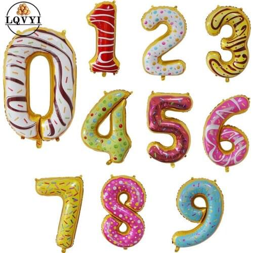 32'' Donut Number Foil Balloons candy rainbow cake Helium balloon Birthday party decorations Kids toy Sweet Number Ballon shower