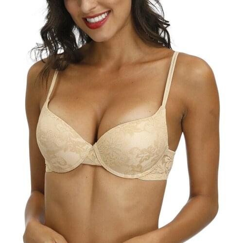 YANDW Hot Selling Women Bra Lace Bralette Padded Push Up Bras Underwired Embroidery Floral Bras 32 34 36 38 40 42 44 A B C D E