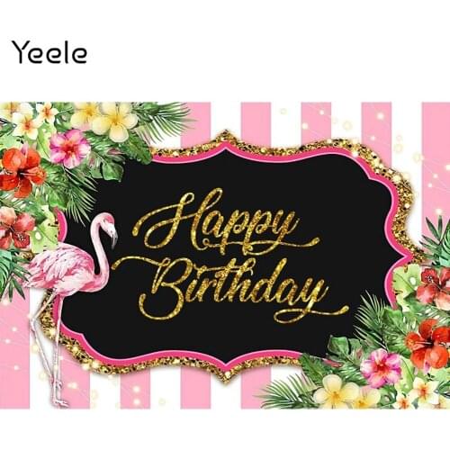 Yeele Birthday Backdrop Photocall Baby Shower Flamingo Flowers Stripe Background Party Decor Photography Props For Photo Studio