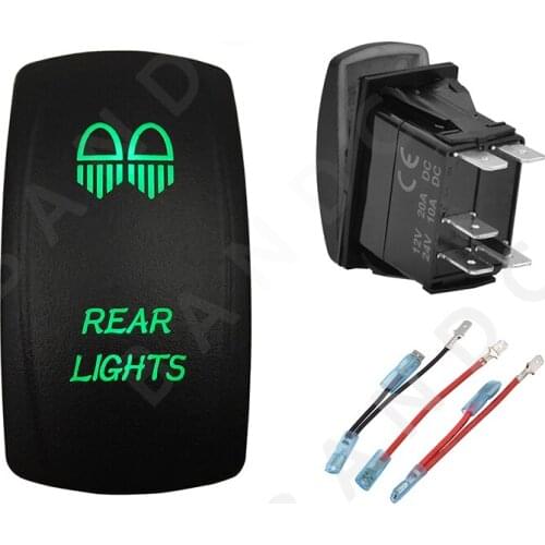 REAR LIGHTS Switch 5P ON-OFF SPST Green LED Light Laser-Etched Rocker Switch for Car Boat ARB RV NARVA Truck，Jumper Wires Set
