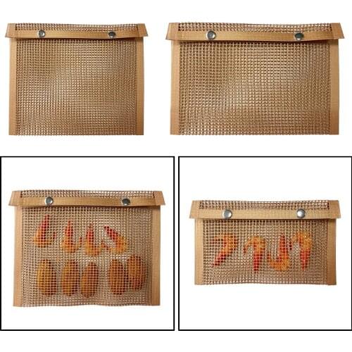 Heat Resistance BBQ Grill Mesh Bag Non-Stick Barbecue Baking Bag 27x22cm