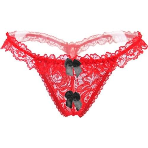 Women Sexy G String micro Lace Bow lingerie beading Thong Panties Shorts tangas Lingerie Underwears Underpants 2019