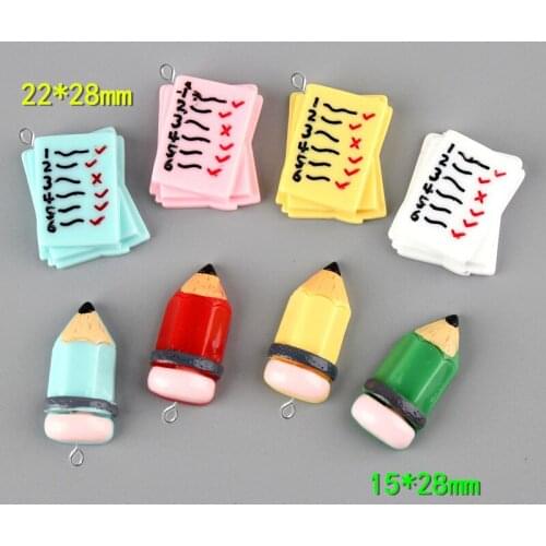 10pcs DIY resin fittings cabochon examination test paper pencil Pen charms pendants jewelry making materials boutique trinket
