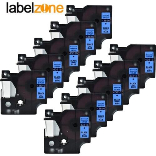 10Pack 43616 1/4"(6mm) x 23'(7m) black on blue compatible Dymo D1 PNP 6mm label printers D1 43616 for dymo label manager LM160