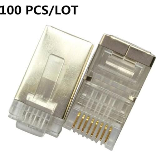 100 PCS/LOT RJ-45 8P8C Network Cable Adapter Connector CAT5 shielded crystal head Crystal Copper Shield RJ45