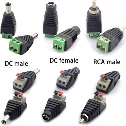 2pcs CCTV Camera DC Power Connector RCA Male Plug Adapter 5.5mm x 2.1mm Female Male for Speaker CCTV Audio LED light