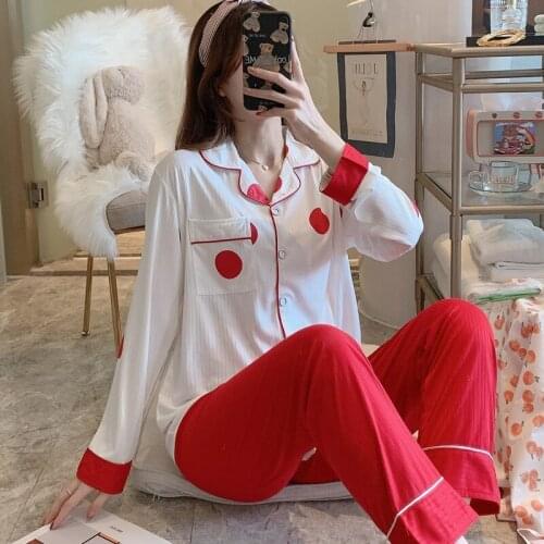 2021 Spring Autumn Long Sleeve Cotton Print Pajama Set for Women Korean Sleepwear Suit Pyjama Homewear Pijama Mujer Home Clothes