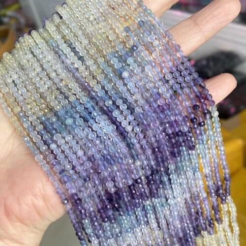 3mm Faceted Cutting Natural Colorful Fluorite Stone Beads DIY Loose Round Gem Stone Bead For Jewelry Making Bracelet Necklace