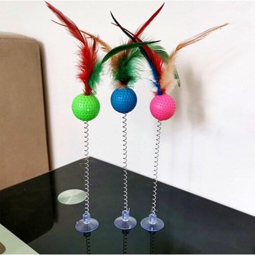 3 Pack Feather Funny Cat Stick Cat Interactive Toy With Sucker Spring Feather Rainbow Ball Plush Mouse Funny Pet Toy