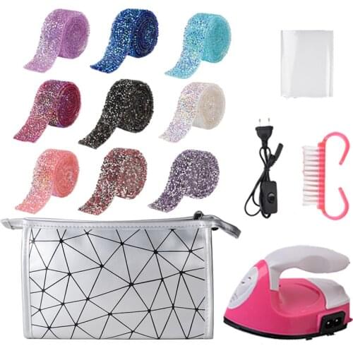 5 Roll Sewing Trim Crystal Motif Strass Hot Fix Rhinestones Tape Applicator Ribbon with Rhinestone Iron on Appliques for Dresses