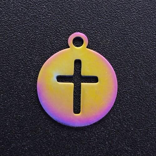 5pcs/lot 100% Stainless Steel Cross diy Charms With Rainbow Plated Wholesale Finding Charm Suppliers For Earring Making