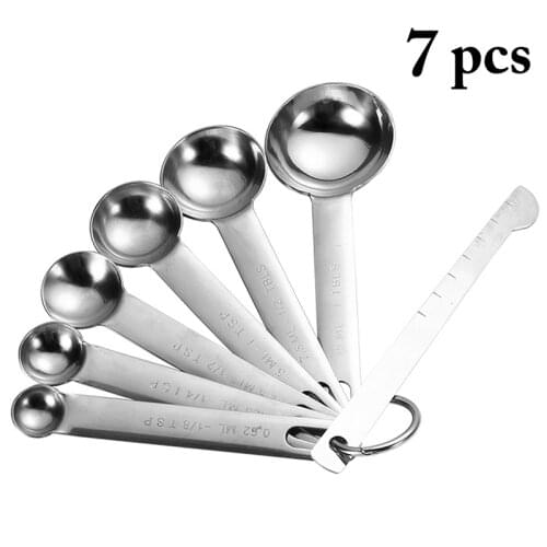 7Pcs Teaspoon Coffee Sugar Scoop Kitchen Measuring Spoon Baking Cooking Stainless Steel Kitchen Measuring Cups With Scale Tools