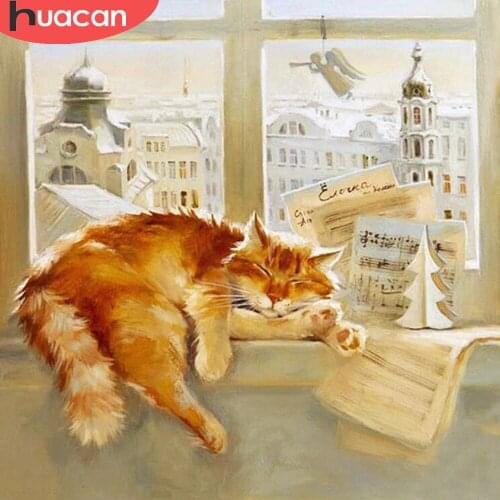 HUACAN Diamond Painting Animal Cat Diamond Embroidery Window Mosaic Cross Stitch Full Drill Handmade Gift