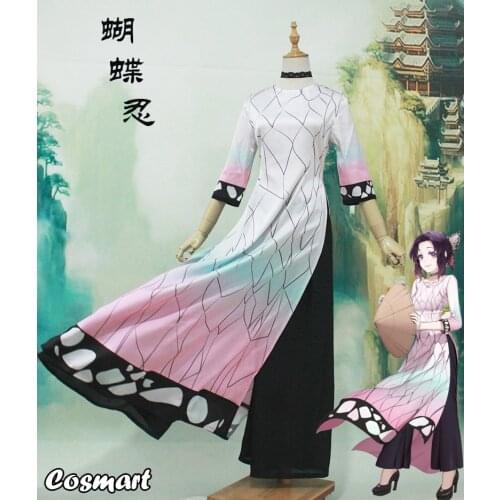 Anime Demon Slayer Kimetsu no Yaiba Kochou Shinobu Cosplay Costume Cheongsam Halloween Suit For Women Outfit NEW 2020