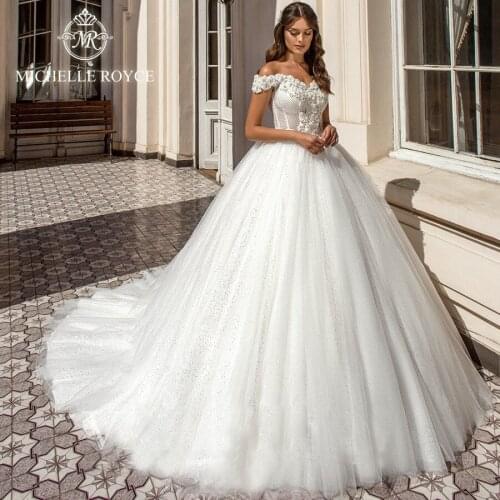 Michelle Royce Ball Gown Wedding Dresses 2020 Sweetheart Off the Shoulder Appliques Chapel Train Bridal Gowns Vestido De Noiva
