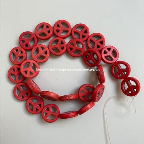 Free Shipping 15MM Turquoises Peace Filigree Loose Beads 15" Strand red Color