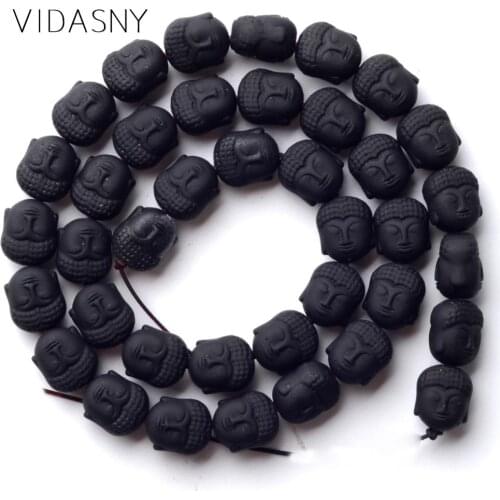 Natural Minerals Beads Black Buddha Head Nanotech Rubber Hematite Stone Beads For Jewelry Making 10*9mm Diy Bracelets 15'Strand