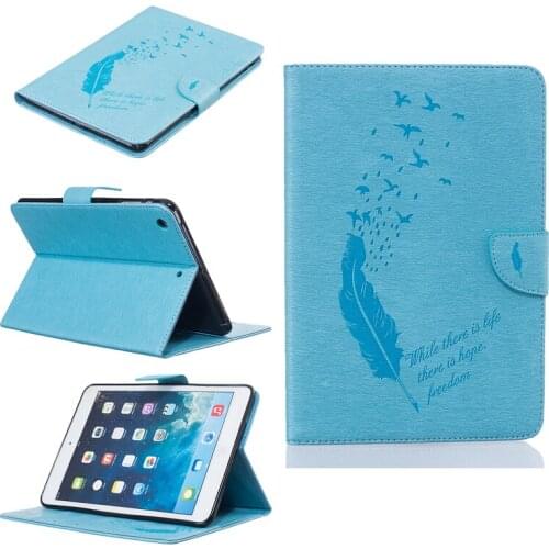 Embossing Bird Feather PU Leather Tablet PC Cases For Apple iPad mini 1/2/3 Flip Tablet Cases with Wallet Card Holders&Kickstand