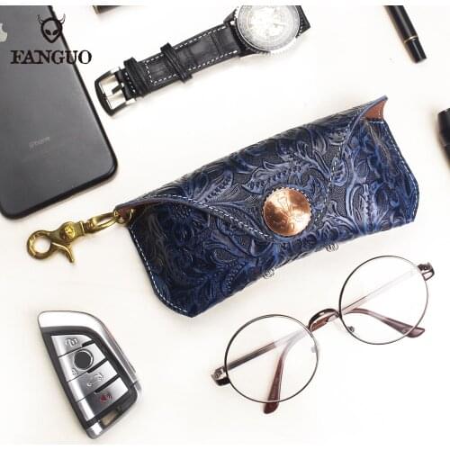 Cowhide Sunglasses Case Cover Eye Glasses Holder Box Retro Genuine Leather Eyeglasses Solid Storage Box Portable Sunglasses Bag