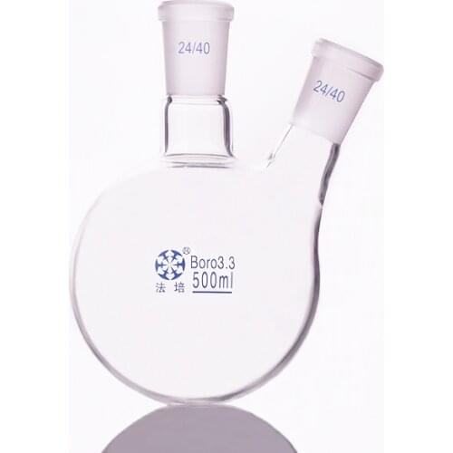 Two-necked flask oblique shape,with two necks standard grinding mouth,Capacity 500ml,Middle joint 24/40 and lateral joint 24/40