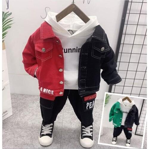 Toddler Boys Clothes 2020 Autumn Kids Girls Denim jacket+Hooded+jeans 3pcs Outfit Children Clothing Suit For Boys Clothing Sets