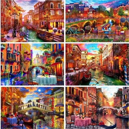 Evershine Diamond Embroidery Street 5D DIY Diamond Painting Town Landscape Cross Stitch Mosaic Home Decor Gift