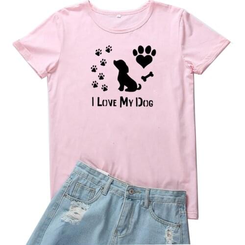 I Love My Dog T Shirt Women Cute Black Puppy Graphic Camisetas Mujer Cotton Tops Tee Women Loose O-neck Tide Tee Shirt Femme