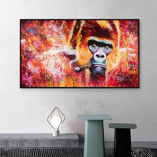 Wall Art Canvas Print Animal Painting Gorilla Smoking Cigar Picture For Living Room Home Decor No Frame